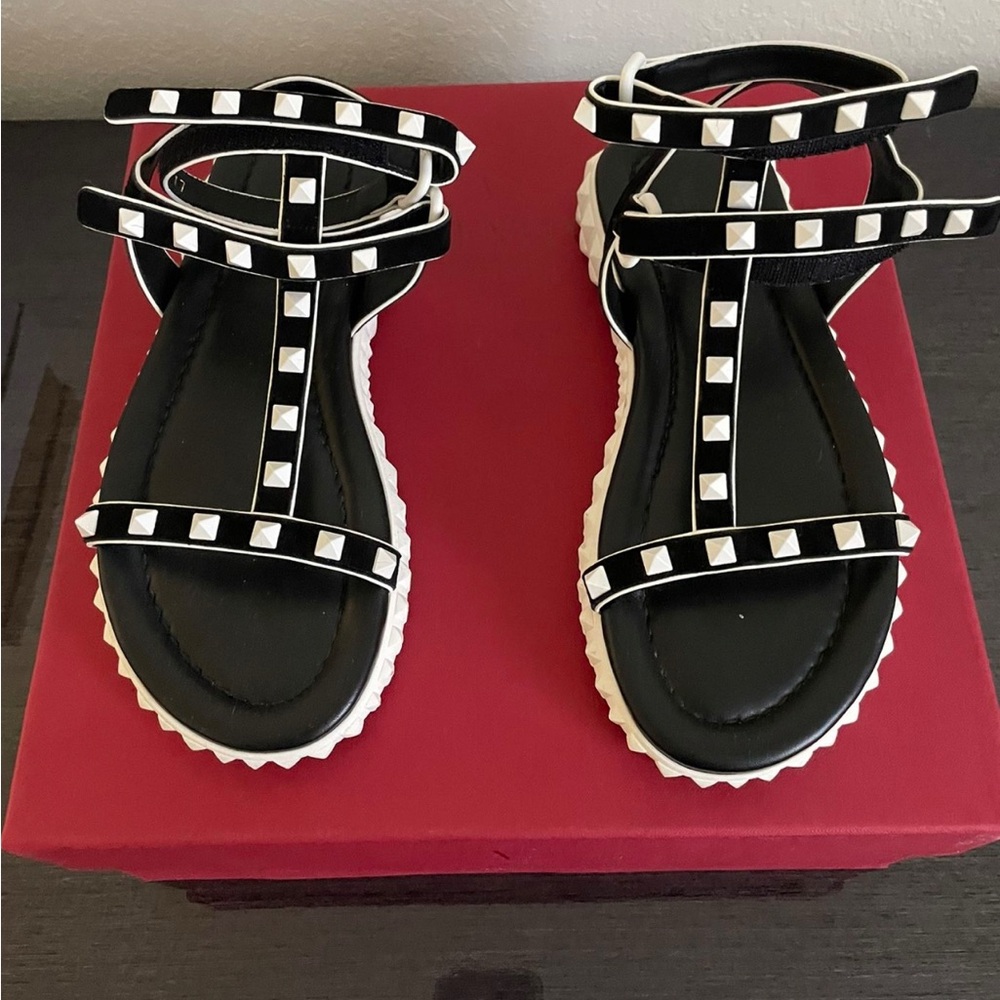 Valentino Black and White Studded Sandals